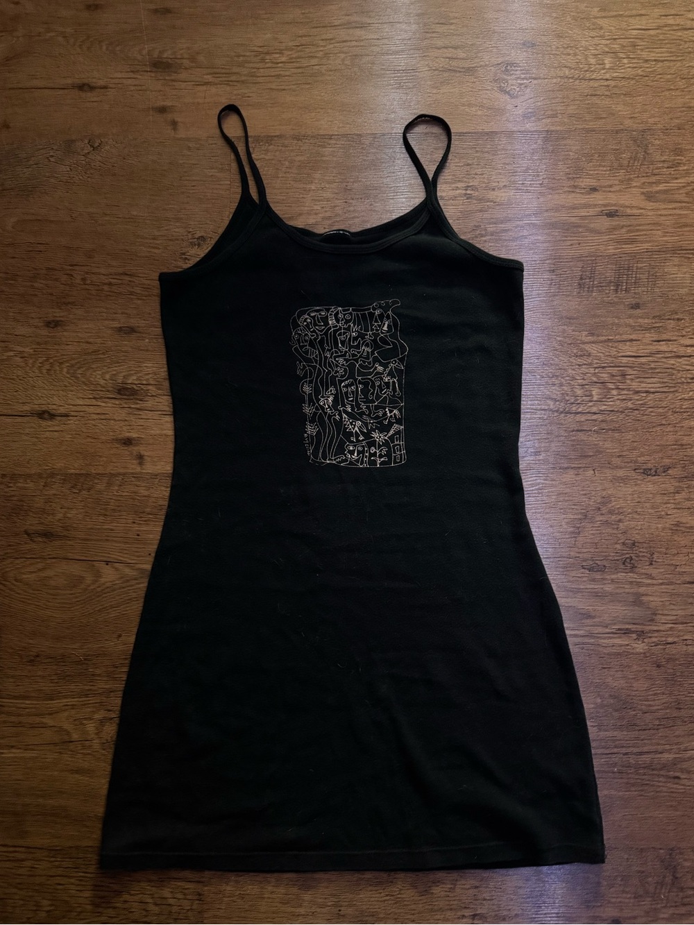 Black Spaghetti Strap Tank Dress with Graphic